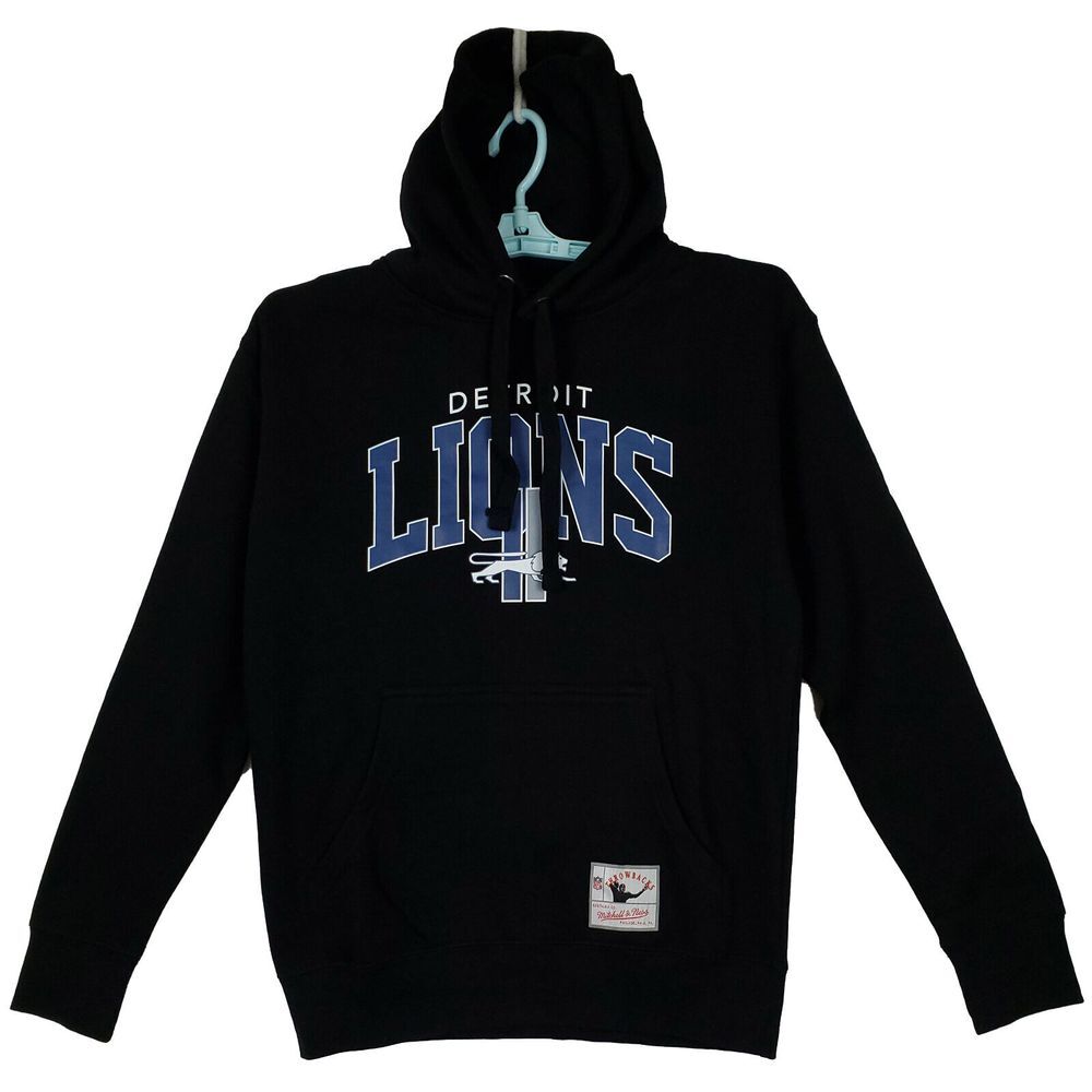 Detroit Lions Mitchell & Ness NFL S Small Hoodie Retro Team‎ Logo Black NWT